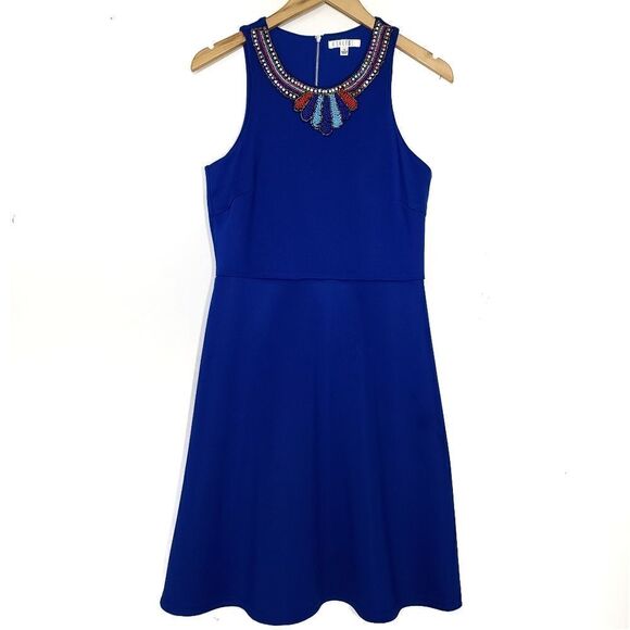 Intense Cobalt Sleeveless Beaded A-Line Dress - Picture 1 of 12